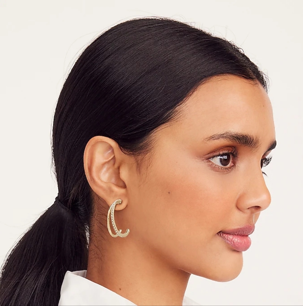 J.Crew Pave Double Hoop Earrings, Gold - Picture 2 of 5